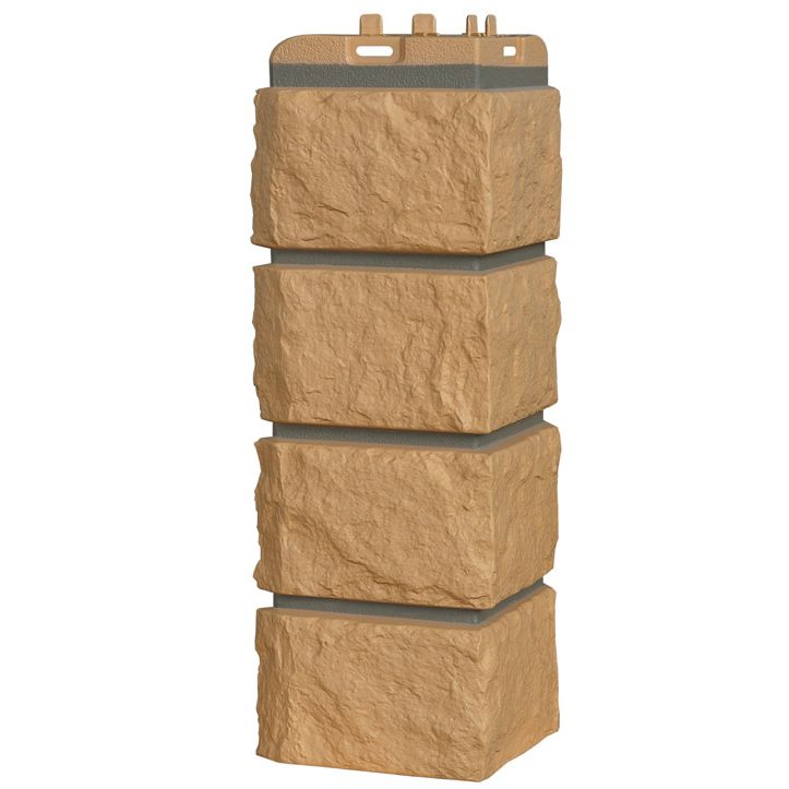 Угол фасадной панели наружный Колотый камень Design Песочный