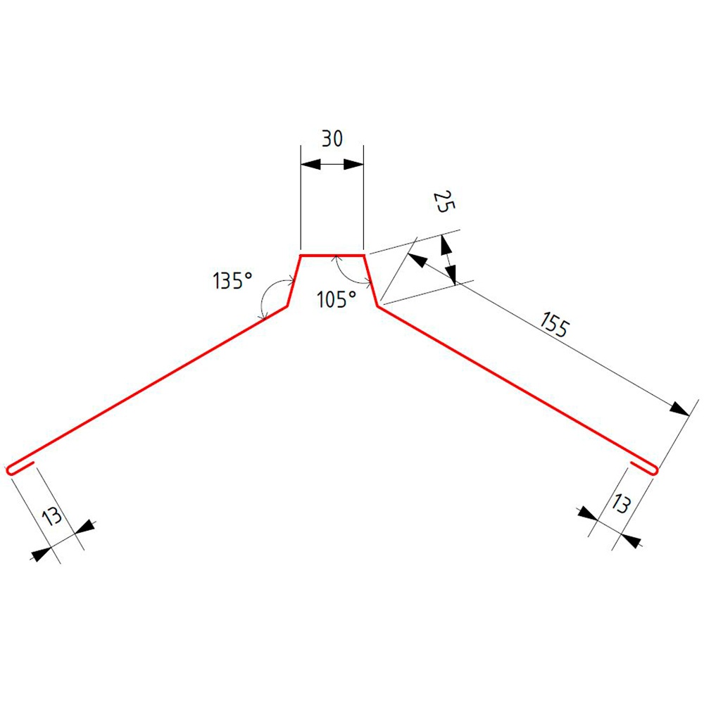 Коньковая планка (155/25/30/25/155 мм), длина 2 метра GreenCoat Pural BT