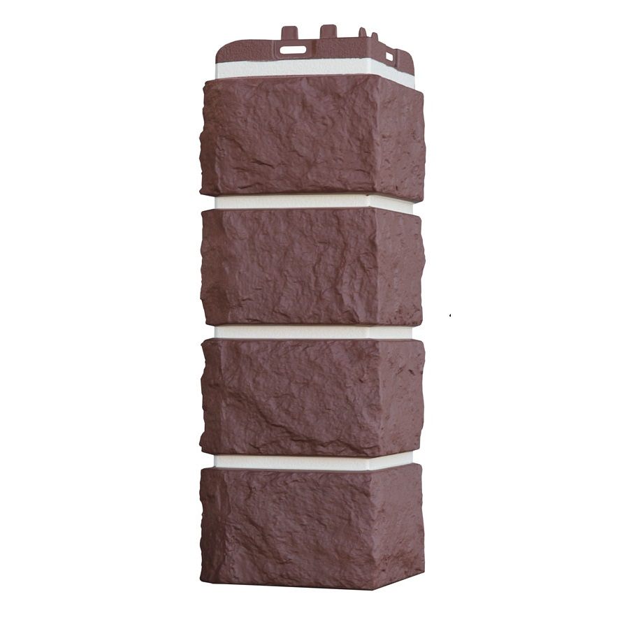 Угол фасадной панели наружный Колотый камень Design Plus Каштан с белым швом