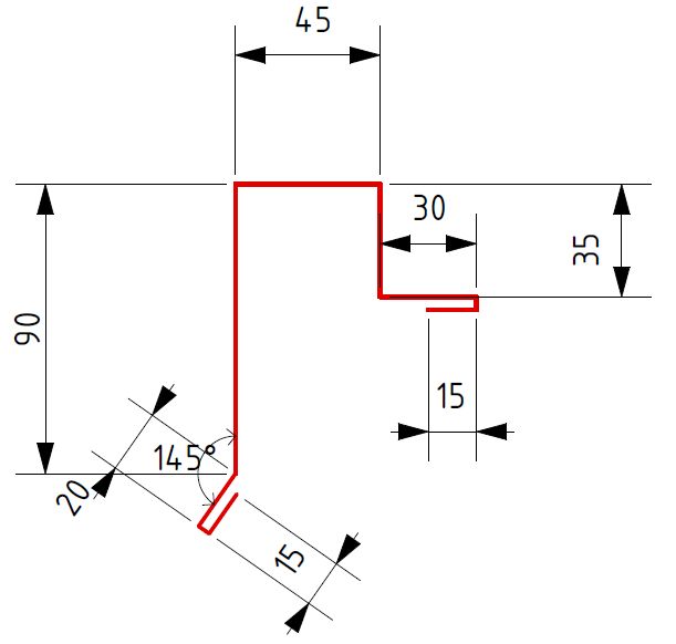 Торцевая планка (20/100/65/35 мм), длина 2 метра Rooftop Бархат Zn180