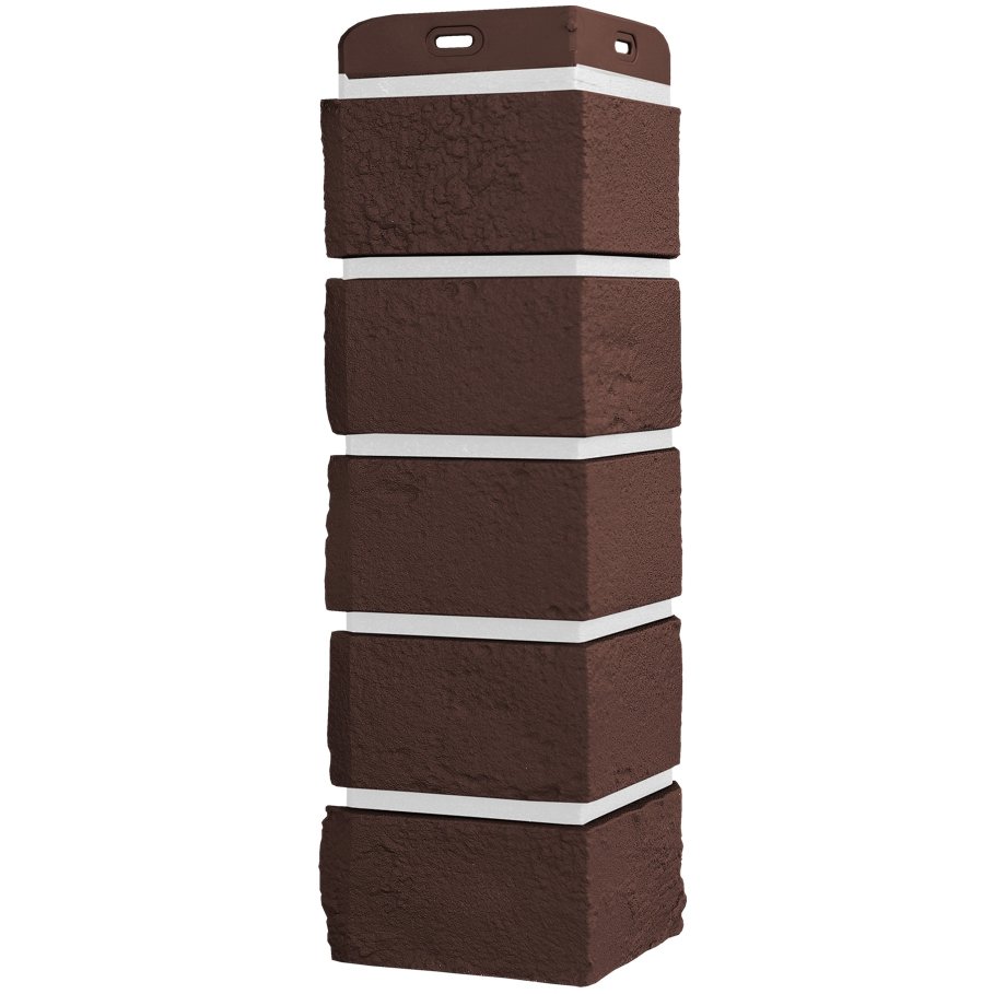 Угол фасадной панели наружный Состаренный кирпич Design Plus Каштан с белым швом