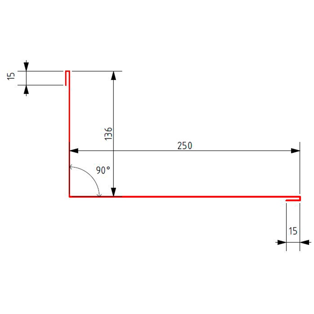 Планка примыкания 90° (136/250 мм), длина 2 метра Rooftop Бархат Zn180
